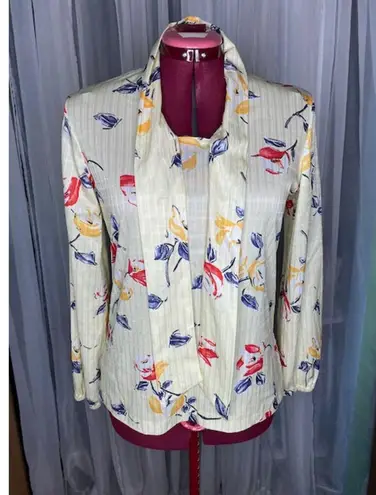 Blouse kitten bow watercolor floral pattern yellow red Blue Size L