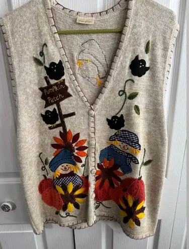 Bobbie Brooks beige knit embroidered Pumpkin Patch vest Orange Size L