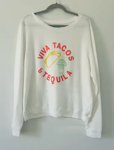 Judith March White Viva Tacos & Tequila Fleece Oversized Crewneck Sweater L