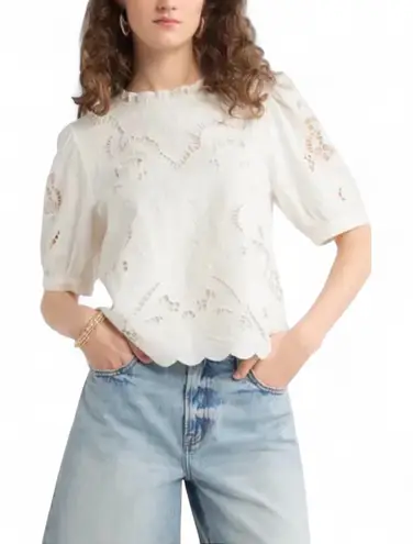 Treasure & Bond Cutwork Linen Blend Puff Sleeve Top White Size Large