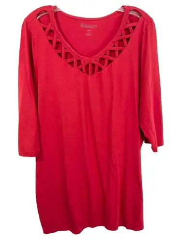 Roamans 18W 20W Top Large Red Cotton Lattice Cutout Neckline Knit Solid 423 Size undefined