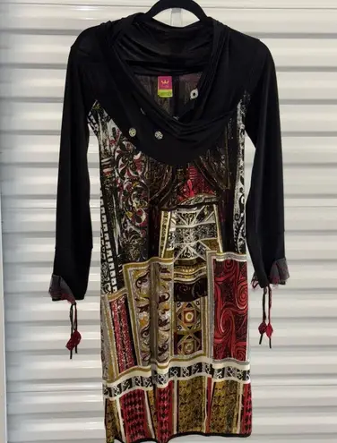 Women's Save The Queen! Black Red Pattern Long Sleeve Dress M Size M