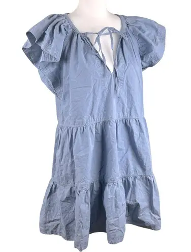 Pinch Cotton Ruffle Relaxed Peasant Coastal Dress Size Small Blue