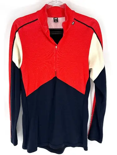 Helly Hansen Wool Blend Ski Half Zip Red Orange Navy Cream XL