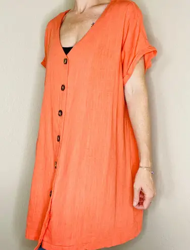&merci &Merci Orange Linen Tunic Short Sleeve Minimalist Shirt