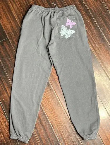 Los Angeles Apparel Elastic waist terry cotton sweat pants hand painted butterfly design casual