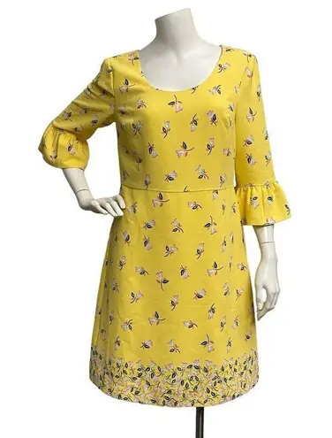 Draper James Women's Size 8 Roslyn Yellow Floral Bell Sleeve Dress Church Casual