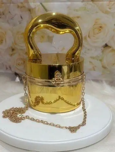 Gold Metallic Clutch with Unique Padlock Design