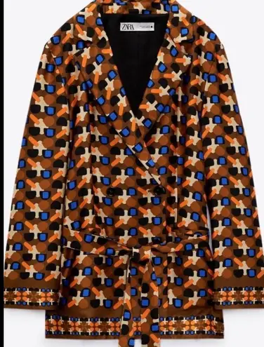 ZARA  NWT Satin Orange Printed Belted Blazer