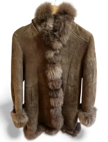 Fur trimmed coat suede leather luxurious womens Coat button up vintage bohemian Brown - Image 1