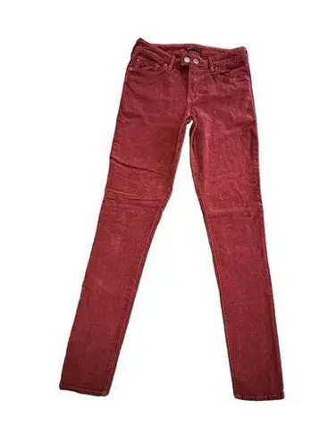 Dear John  Velvet Jeans Women Sz 27 Giselle High Waist Skinny Pants Dark Red #N11