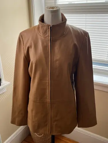 Sigrid Olsen Vintage Genuine leather full zip tan jacket size 12 women’s