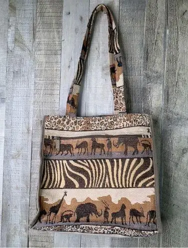 Jade Cloth Animal Print Tote Bag w/Inside Coin Purse Tan