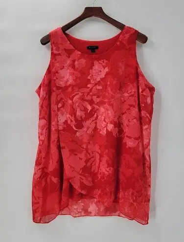 H by Halston  Womens Sleeveless Top 1X Red Tunic Floral Chiffon Overlay Blouse