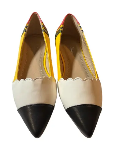 J. Adams Pencil Flats Pointed Toe Slip On Yellow White Black Women's Size 5.5
