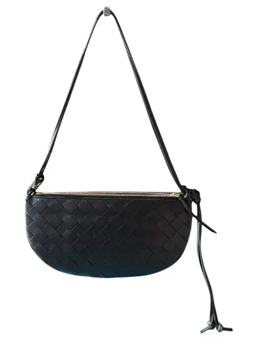 Bottega Veneta New Black Leather Gemellini Intrecciato Double Pouch Shoulder Bag