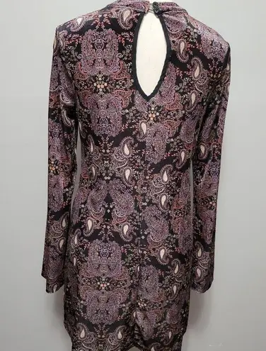 Xhilaration  Black Multi Velvet Paisley Trunpet Sleeve Mini Dress Size Medium