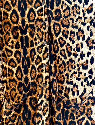 Women’s Leopard Design Lightweight Button Down Cardigan Shirt With Pockets Brown Size XL