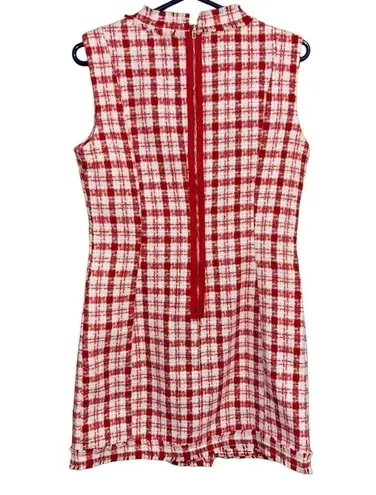 TCEC  Womens Boutique Red Tweed Plaid Dress sz Medium *Missing One Button