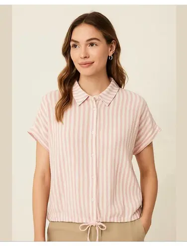 Sanctuary  Linen Blend Stripped Top, Buttoned Shirt With Hem Ties Sz M - Image 1