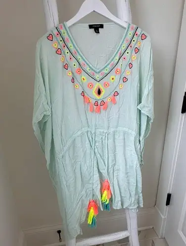 Primark Women’s Pale Green Embroidered Swim and Beach Coverup Sz M