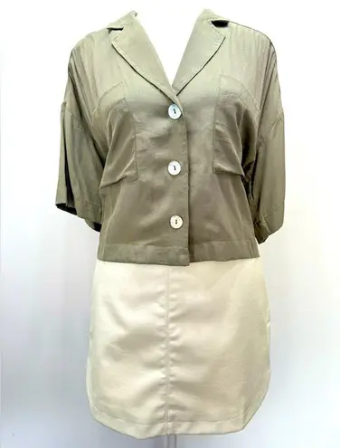 Mittoshop NEW Olive Green Lightweight Short Sleeve Button Front Blouse Size S