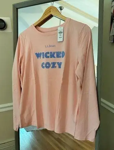 L.L.Bean  Size Medium Coral Pink And Blue WICKED COZY Long Sleeve Top. NWT. Retai