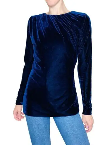 Reiss Blue Velvet Zip Up Glam Party Bohemian Blouse
