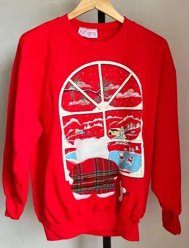 Vintage Kittens Christmas Winter Theme Crewneck Teddy Bear Size L