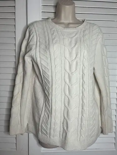 J. Jill Chenille Cable Knit Sweater Cream Crewneck Long Sleeve Casual Pullover S