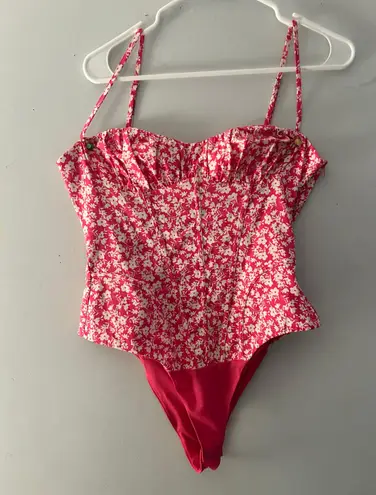 Zara Pink Floral Corset Bodysuit Size L