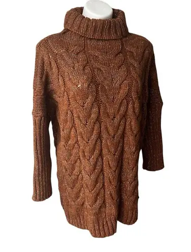 NWT, Scandal Italy Chunky Cable Knit Turtleneck Tunic Sweater, Sz L/XL Brown Size L