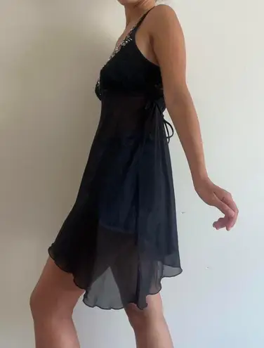 Linea Donatella Black Embellished Y2K Slip Dress Lingerie