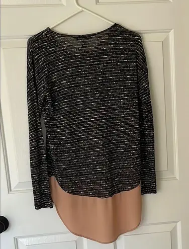 THML Black and Cream Asymmetrical Tiered Long Sleeve Tunic