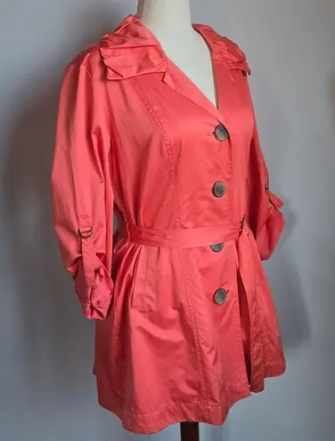 Nic+Zoe , Coral Button Front Belted Trench Lightweight Coat Jacket, Size Large