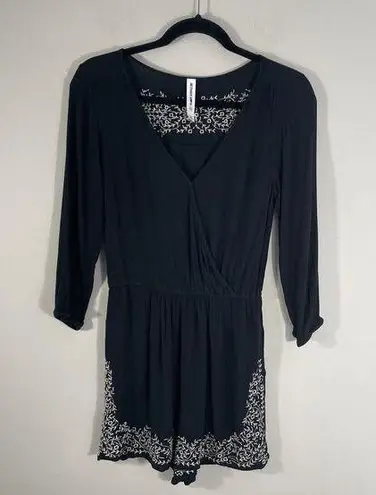 Bethany Mota Romper Shorts Womens Size XS Gauze Black Embroidered Faux Wrap Boho