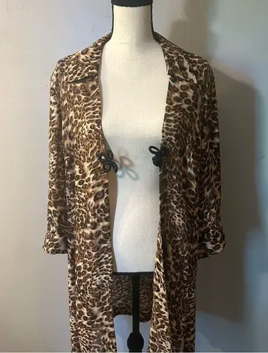 Studio I Leopard Print Coverup Cardigan Kimono Size 16 Semi Sheer Swimsuit Cover Black