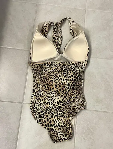 Victoria's Secret Victoria Secret Leopard Print Ruched One Piece Halter Swim Suit Size M 