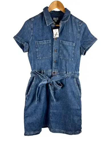 NWT J.Crew Women's Denim Utility Dress Size 4 Button Down Short Sleeve Tie Waist Blue
