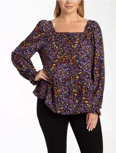 Adyson Parker Long Sleeve Floral Tier Peasant Blouse Purple Size 1XL New w/ Tag!