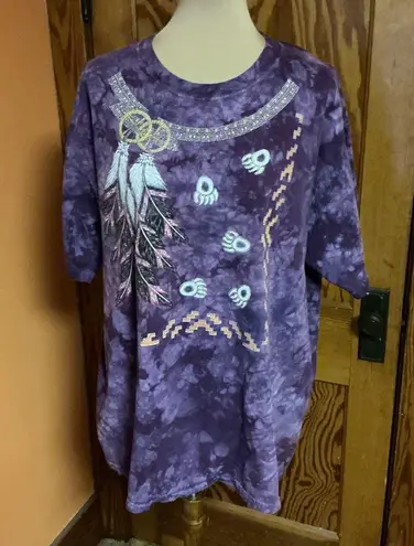 Vtg 90s Native American Tie Dye T shirt Purple Size XL