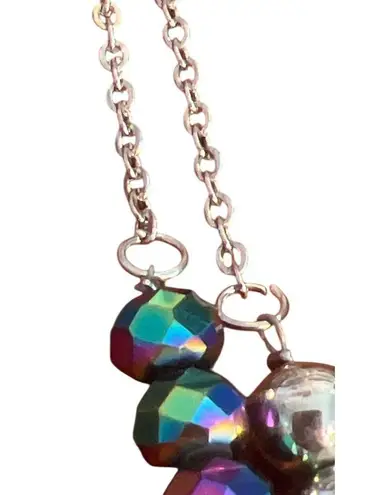 Iridescent Glass Beaded Double Strand Chain Necklace Adjustable Lobster 20.5" Silver