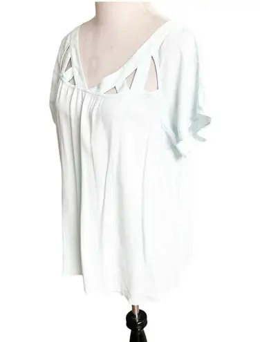 Maeve Cutout Short Sleeve Blouse Light Blue Size Small Deep V Neck Rayon Dressy