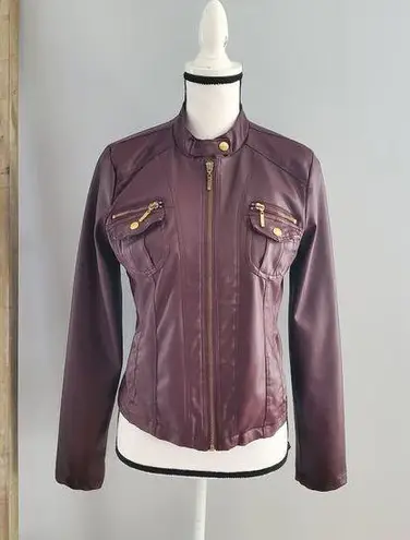 New Look  Maroon Vegan Leather Motocross Jacket Size M