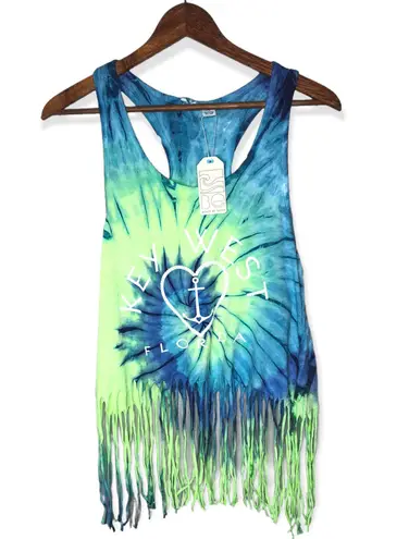 Beach By Exist Blue & Green Tie-Dye Swirl 'Key West Florida' Fringe-Hem Tank