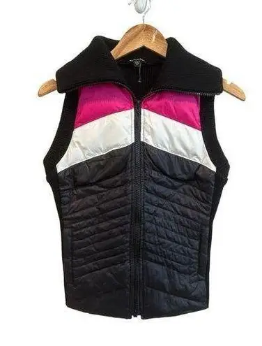 Bebe  Sport Down Quilted Color Block Full Zip Fitted Wing Collar Vest Size Medium