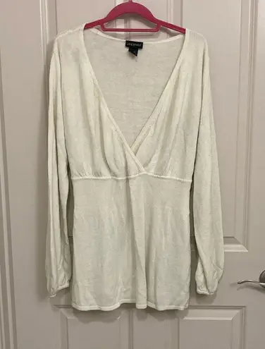 Lane Bryant Faux Wrap Front Tie Back Cream Sweater