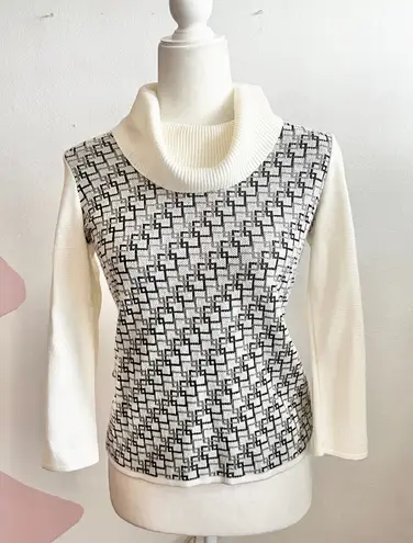 Vintage‎ Geometric Sweater Top Y2K 2000s 90s Abstract Knit Retro Small White - Image 1