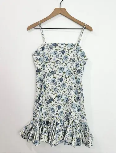 Mable Sumira Bottom Flare Floral Sleeveless Mini Dress size medium Blue