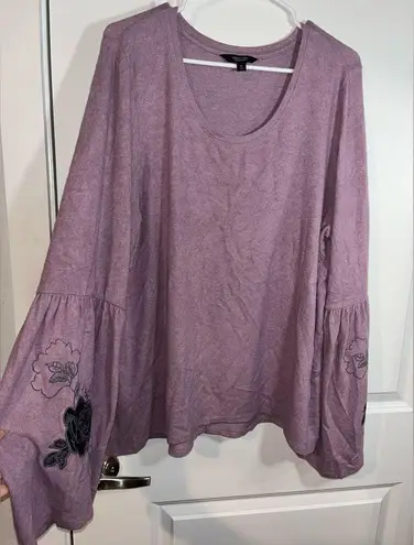 Simply Vera Vera Wang Purple Bell Sleeve ScoopNeck Embroidered Rose Top Size XL